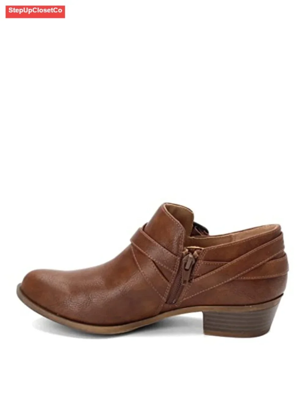 LifeStride Adley Faux Leather Ankle Bootie Block Heel Zip